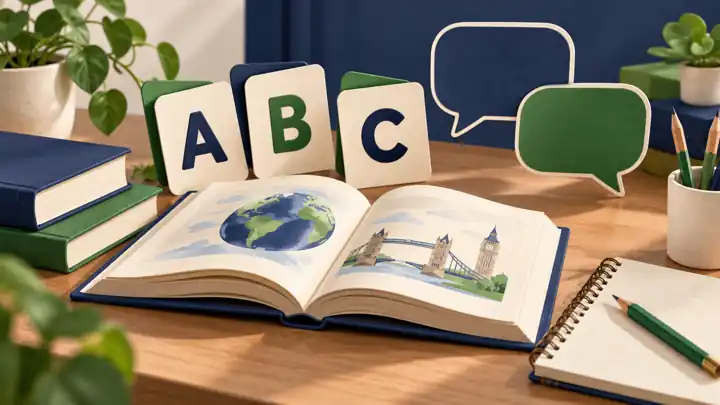 English practice को दर्शाता प्रतीकात्मक चित्र